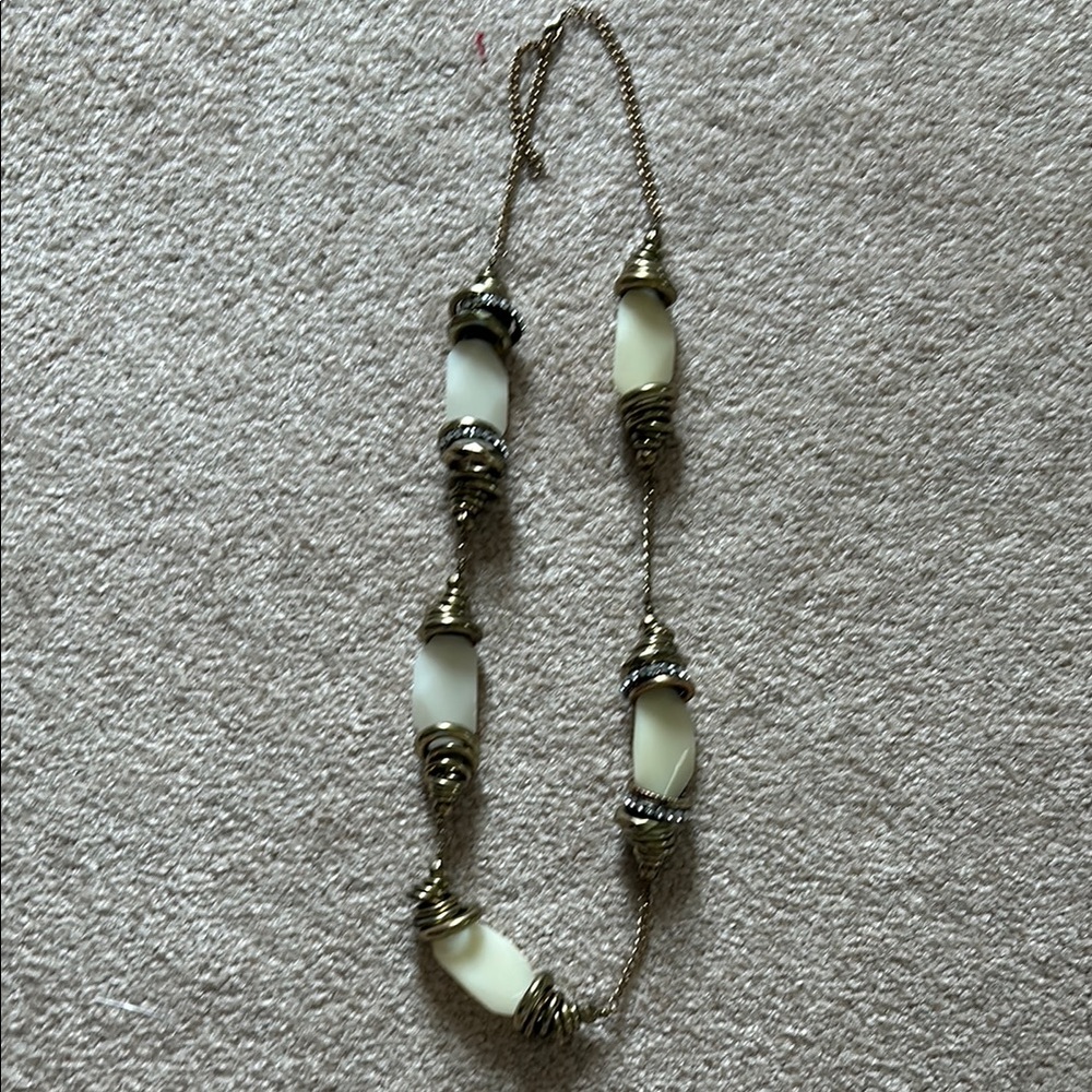 Mixed Metal and Milky Cream Stone Necklace